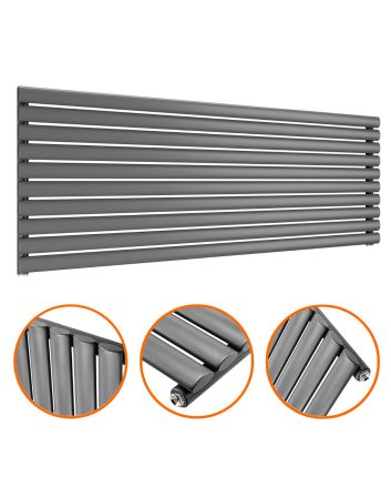 590mm x 1600mm Anthracite Single Oval Tube Horizontal / Landscape Radiator 