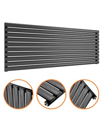 590mm x 1600mm Black Single Oval Tube Horizontal / Landscape Radiator 