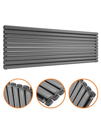 590mm x 1780mm Anthracite Double Oval Tube Horizontal / Landscape Radiator 