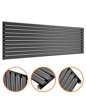 590mm x 1780mm Black Single Oval Tube Horizontal / Landscape Radiator 