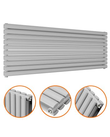 590mm x 1600mm Feather Grey Double Oval Tube Horizontal / Landscape Radiator
