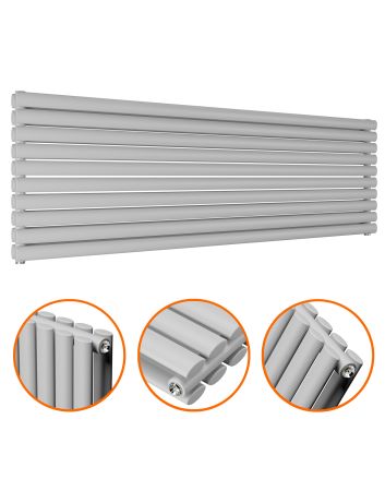 590mm x 1780mm Feather Grey Double Oval Tube Horizontal / Landscape Radiator