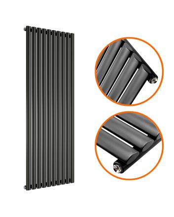 1600 x 590mm Black Single Oval Tube Vertical Radiator 