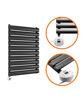 595 x 400mm Electric Black Single Oval Panel Vertical Radiator