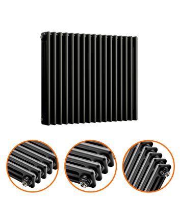 600 x 788mm Black Horizontal Traditional 3 Column Radiator