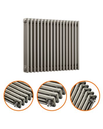 600 x 788mm Raw Metal Lacquered Horizontal Traditional 3 Column Radiator