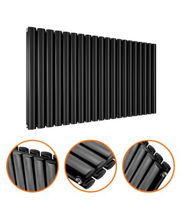 635 x 1180mm Black Double Oval Tube Horizontal Radiator 