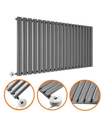 635 x 1180mm Electric Anthracite Single Oval Panel Horizontal Radiator