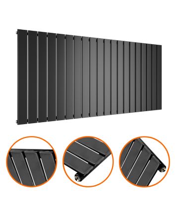 635 x 1400mm Black Single Flat Panel Horizontal Radiator 