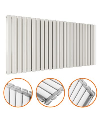 635 x 1411mm White Double Oval Tube Horizontal Radiator 