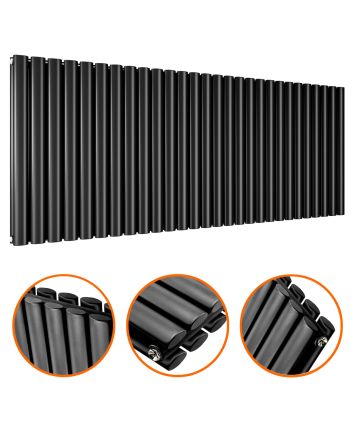 635 x 1652mm Black Double Oval Tube Horizontal Radiator 