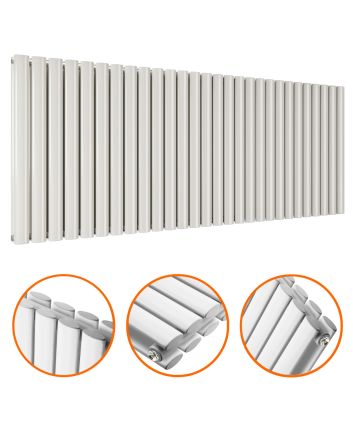 635 x 1652mm White Double Oval Tube Horizontal Radiator 