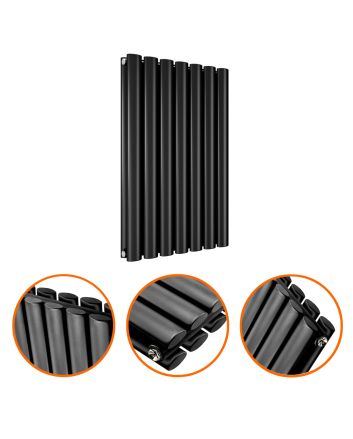 635 x 415mm Black Double Oval Tube Horizontal Radiator 