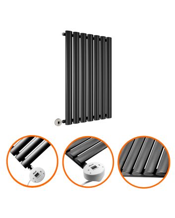 635 x 415mm Electric Black Single Oval Panel Horizontal Radiator