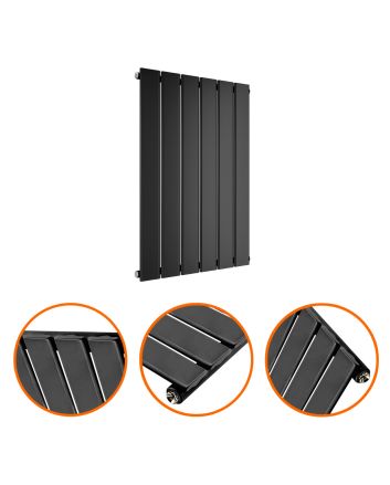 635 x 420mm Black Single Flat Panel Horizontal Radiator 