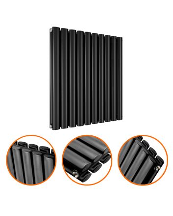 635 x 595mm Black Double Oval Tube Horizontal Radiator 