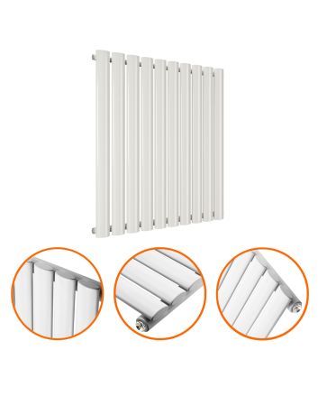 635 x 595mm White Single Oval Tube Horizontal Radiator 