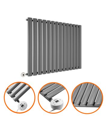 635 x 834mm Electric Anthracite Single Oval Panel Horizontal Radiator
