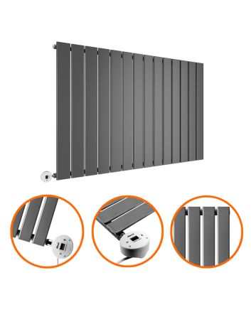 635 x 980mm Electric Anthracite Single Flat Panel Horizontal Radiator