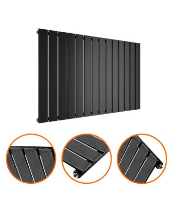 635 x 980mm Black Single Flat Panel Horizontal Radiator 