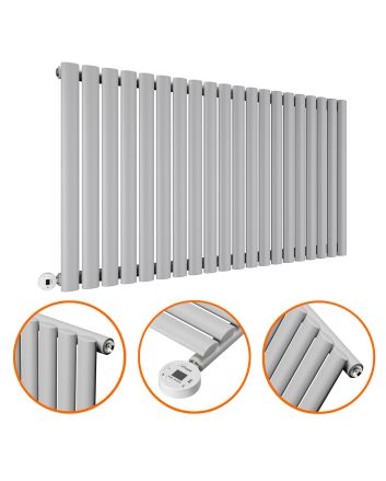 635 x 1180mm Electric Feather Grey Single Oval Panel Horizontal Radiator