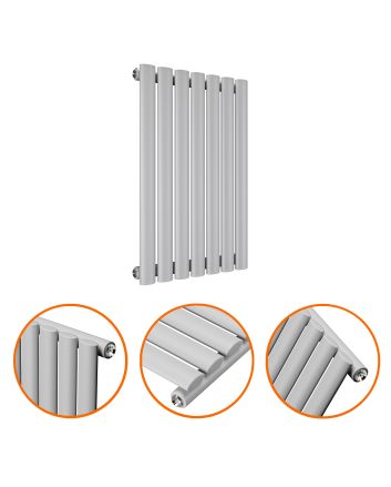 635 x 415mm Feather Grey Single Oval Tube Horizontal Radiator