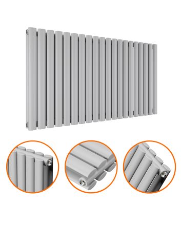 635 x 1180mm Feather Grey Double Oval Tube Horizontal Radiator