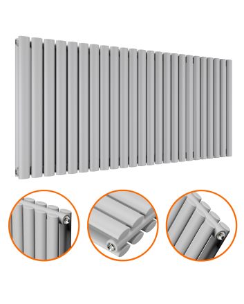 635 x 1411mm Feather Grey Double Oval Tube Horizontal Radiator