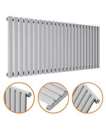 635 x 1411mm Feather Grey Single Oval Tube Horizontal Radiator