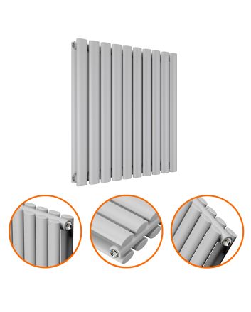 635 x 595mm Feather Grey Double Oval Tube Horizontal Radiator