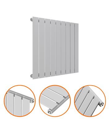 635 x 630mm Feather Grey Single Flat Panel Horizontal Radiator