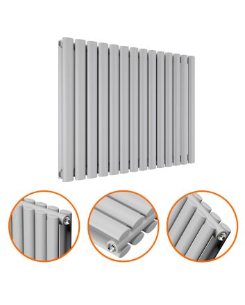 635 x 834mm Feather Grey Double Oval Tube Horizontal Radiator