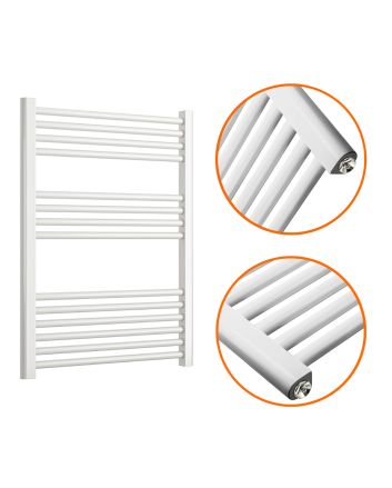 800 x 600mm Straight White Heated Towel Rail