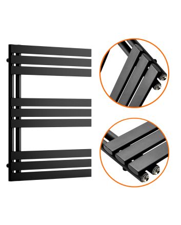 850 x 600mm Black Flat Panel Bathroom Towel Radiator