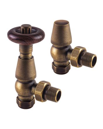 Traditional Antique Brass Thermostatic Radiator Valves, Angled Fitment