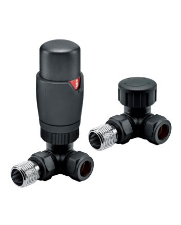 Modern Black Thermostatic Radiator Valves, Corner Fitment