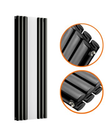 1800 x 531mm Black Vertical Radiator With Mirror, Double Panel 