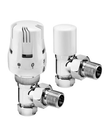 Thermostatic Radiator Valve + Lockshield Set, Angled Fitment
