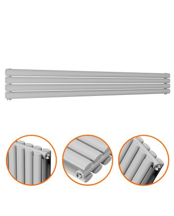 236mm x 1780mm Feather Grey Double Oval Tube Horizontal / Landscape Radiator