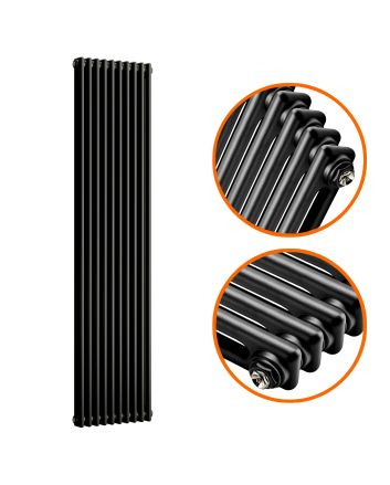 1800 x 470mm Black Vertical Traditional 2 Column Radiator