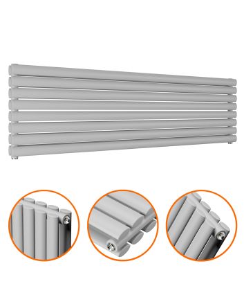 472mm x 1600mm Feather Grey Double Oval Tube Horizontal / Landscape Radiator