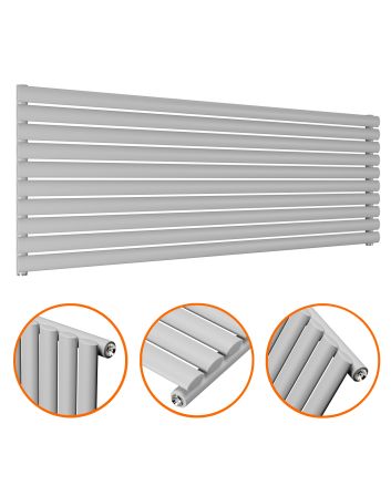 590mm x 1600mm Feather Grey Single Oval Tube Horizontal / Landscape Radiator