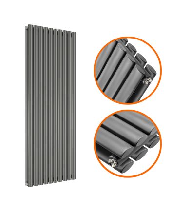 1600 x 590mm Anthracite Double Oval Tube Vertical Radiator 