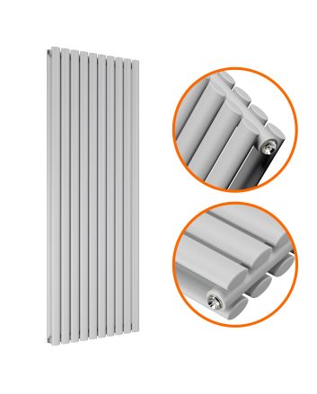 1600 x 590mm Feather Grey Double Oval Tube Vertical Radiator 
