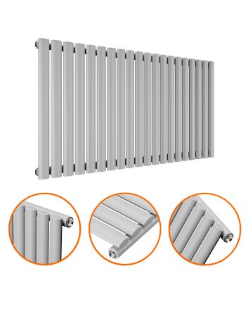 635 x 1180mm Feather Grey Single Oval Tube Horizontal Radiator