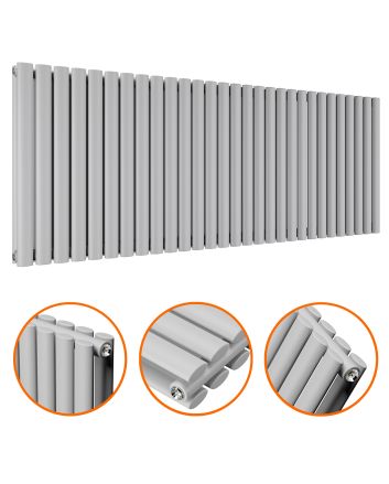 635 x 1652mm Feather Grey Double Oval Tube Horizontal Radiator