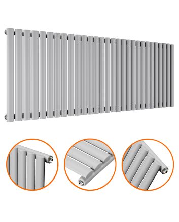 635 x 1652mm Feather Grey Single Oval Tube Horizontal Radiator